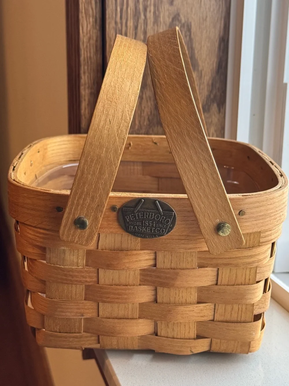 Peterboro Woven Wood Basket in Natural Wood Tone with Handles